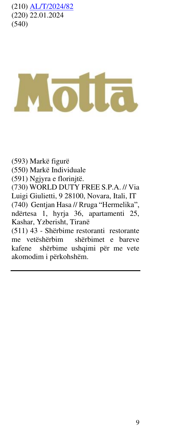 Zëri i markës MOTTA në buletin