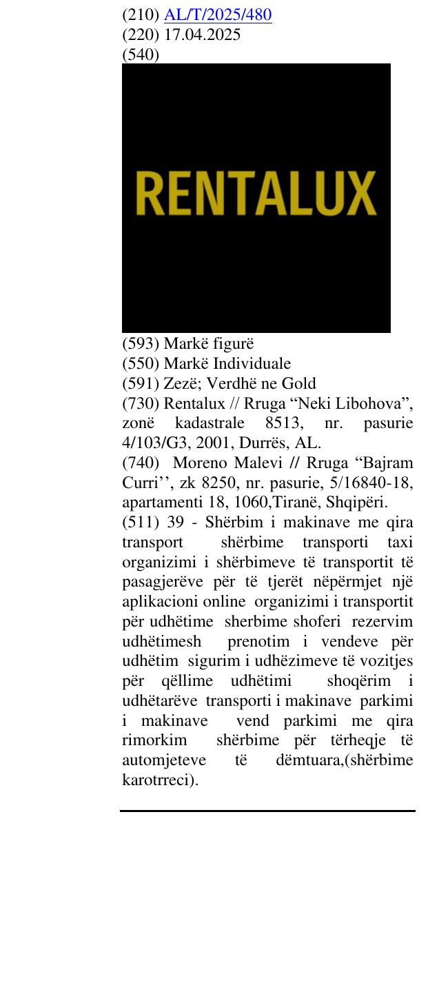 Zëri i markës RENTALUX në buletin