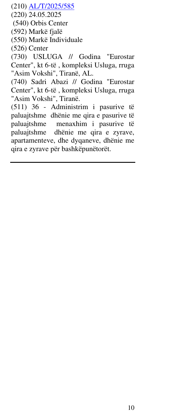 Zëri i markës Orbis Center në buletin