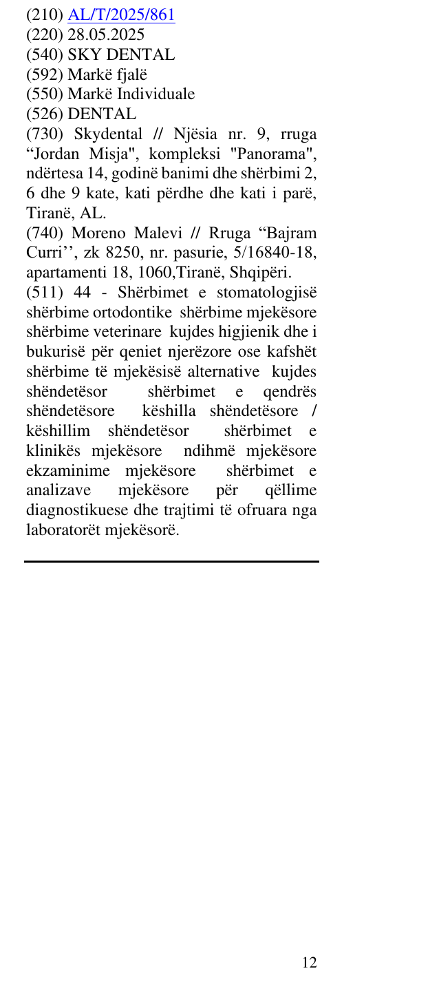 Zëri i markës SKY DENTAL në buletin
