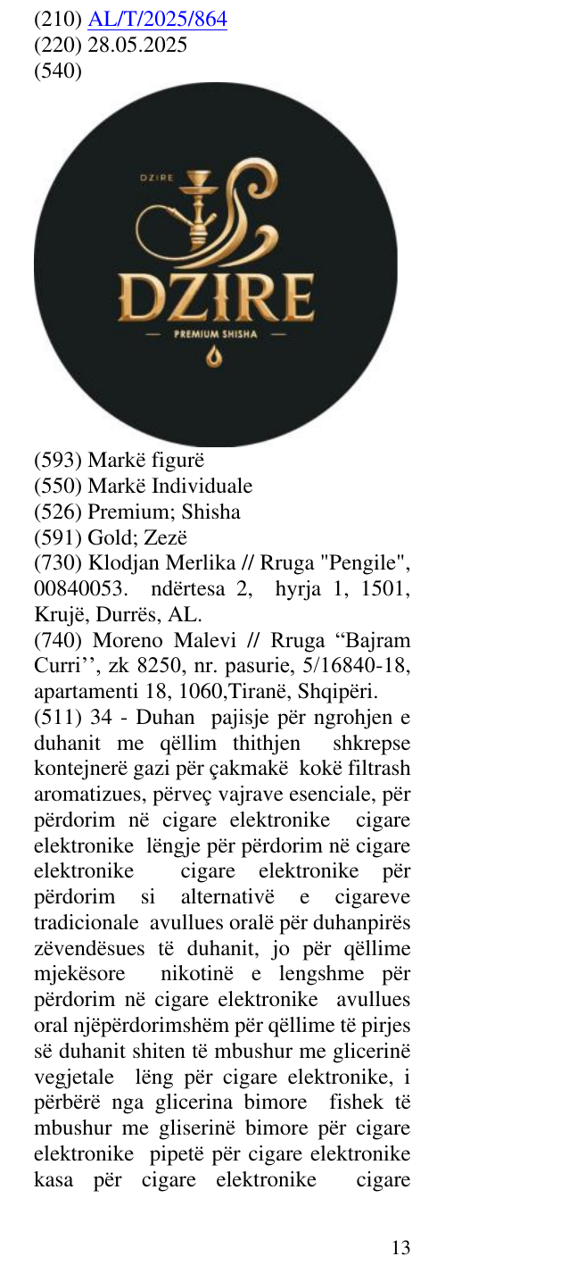Zëri i markës Premium; Shisha në buletin