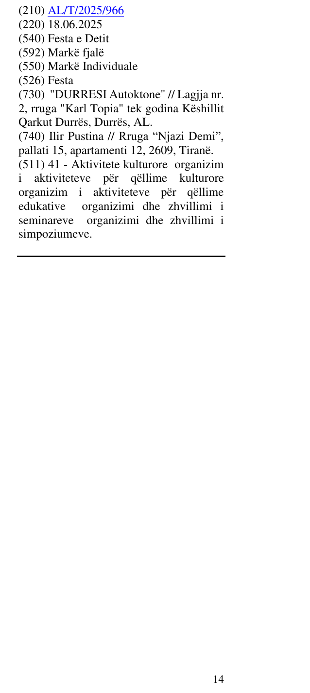Zëri i markës Festa e Detit në buletin