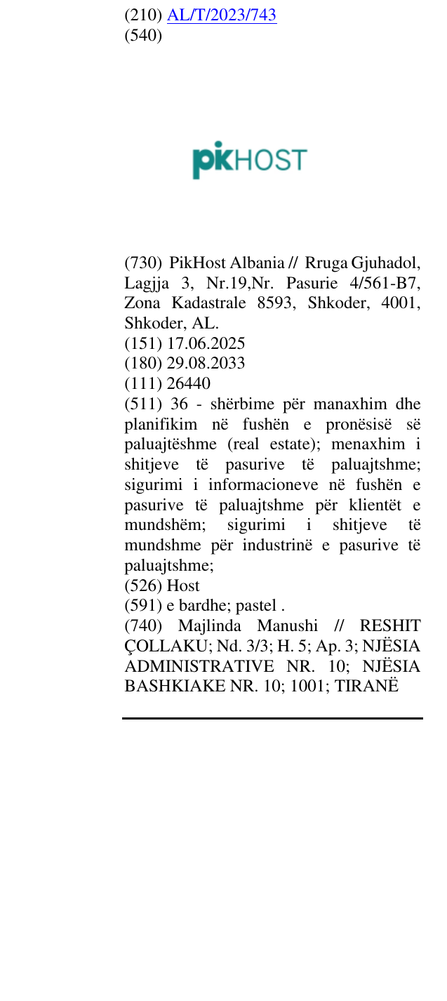 Zëri i markës Host në buletin