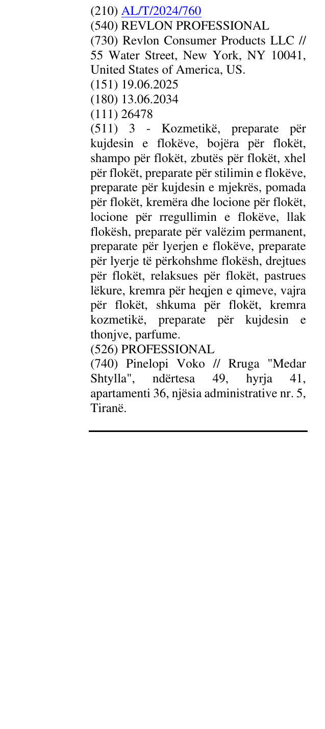 Zëri i markës REVLON PROFESSIONAL në buletin
