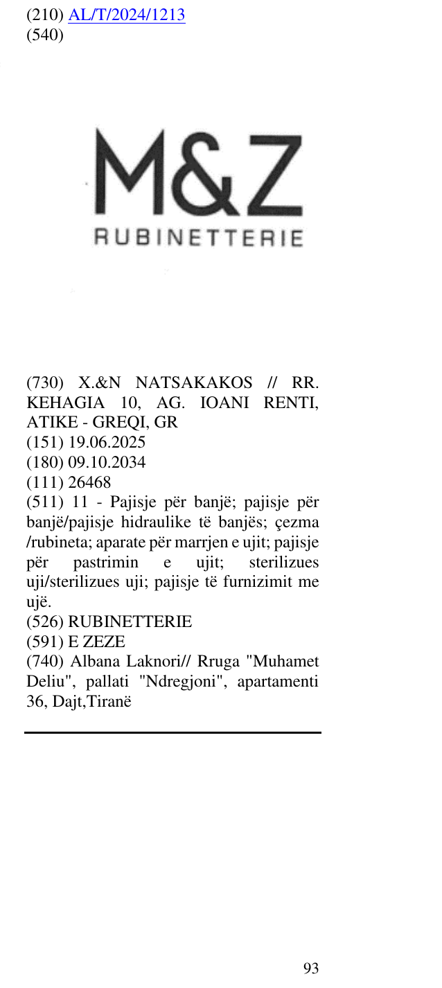 Zëri i markës RUBINETTERIE në buletin