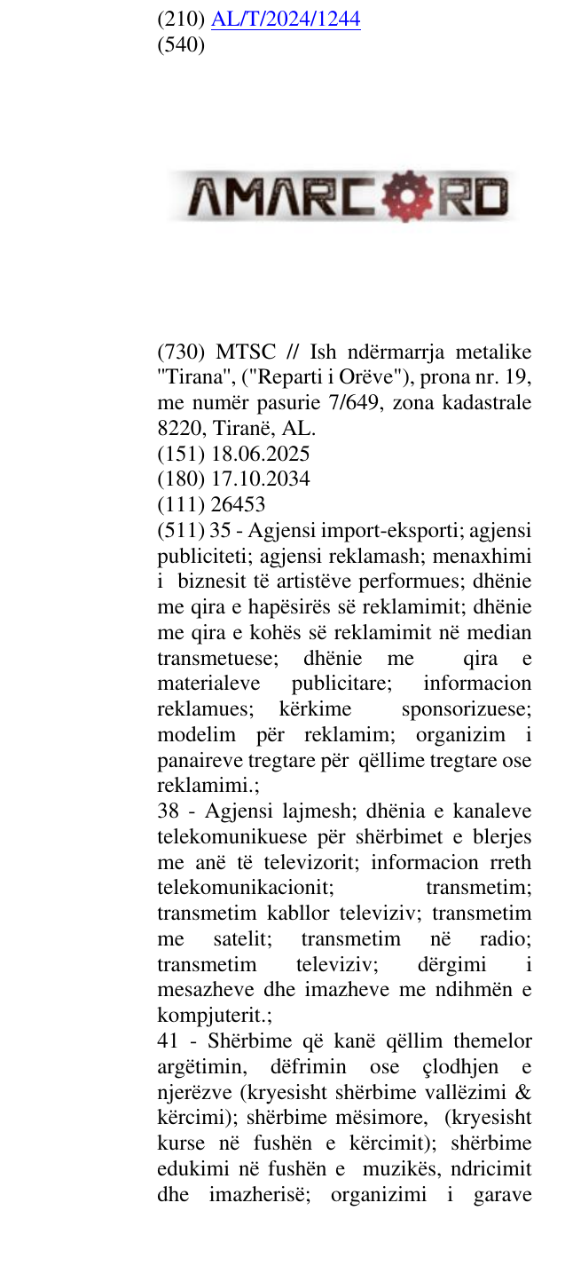 Zëri i markës AMARCORD në buletin