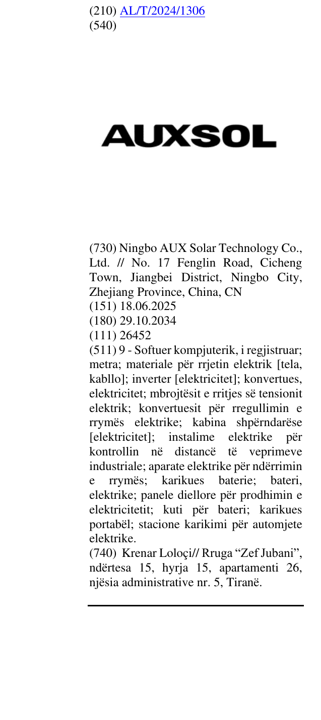 Zëri i markës AUXSOL në buletin