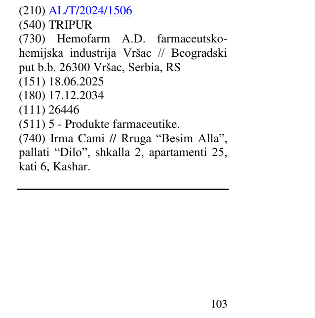 Zëri i markës TRIPUR në buletin