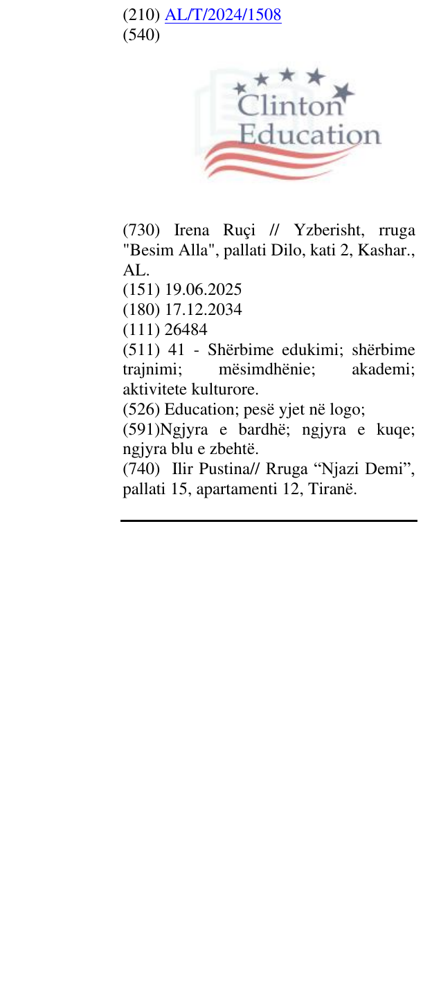 Zëri i markës Education; pesë yjet në logo; në buletin