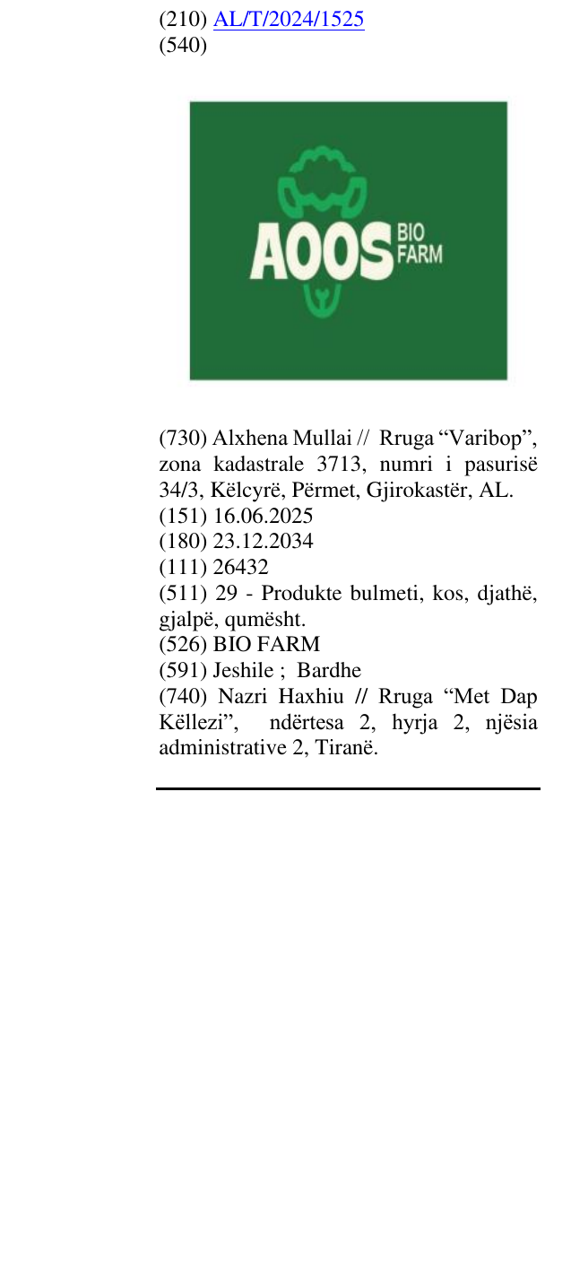 Zëri i markës BIO FARM në buletin