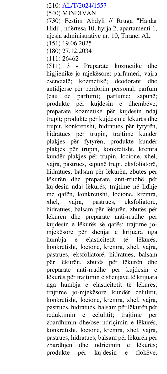 Zëri i markës MINDIVAN në buletin