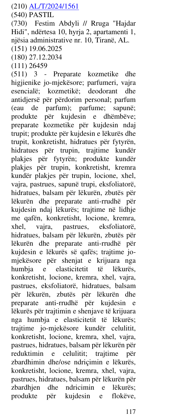 Zëri i markës PASTIL në buletin