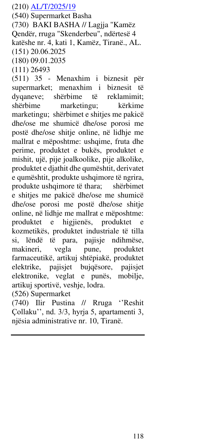 Zëri i markës Supermarket Basha në buletin