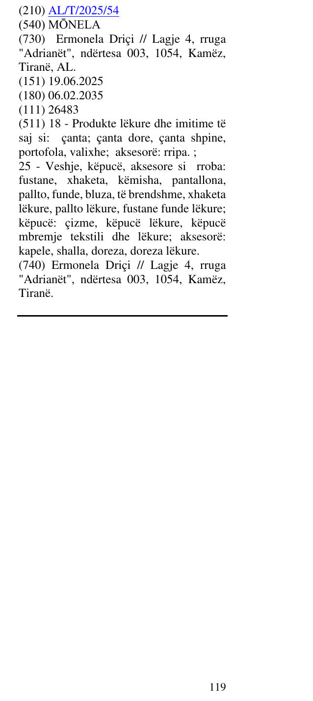 Zëri i markës MŌNELA në buletin