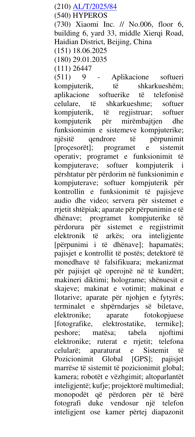 Zëri i markës HYPEROS në buletin