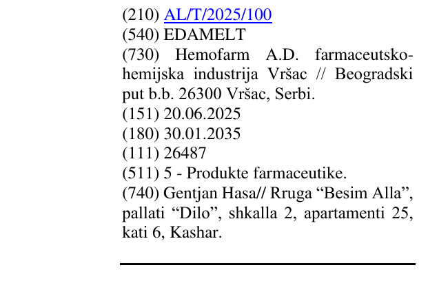 Zëri i markës EDAMELT në buletin
