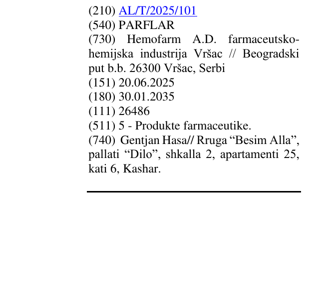 Zëri i markës PARFLAR në buletin