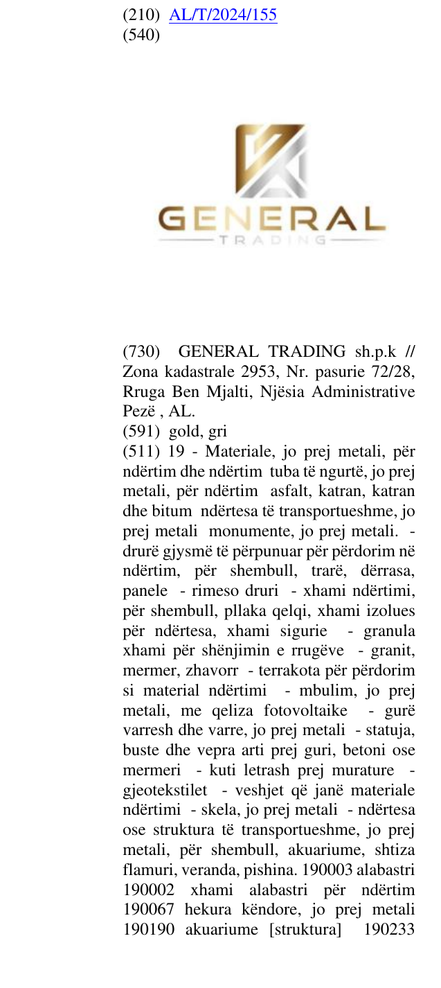 Zëri i markës GENERAL TRADING në buletin