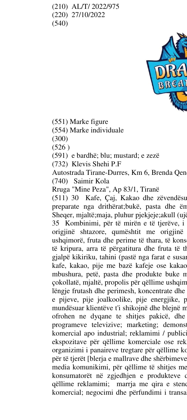 Zëri i markës DRAGON BREATH në buletin