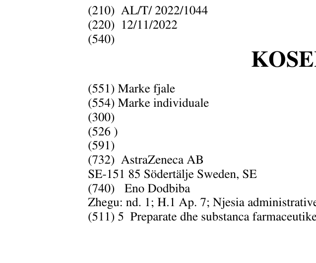 The entry of the trademark KOSELUGO in the bulletin
