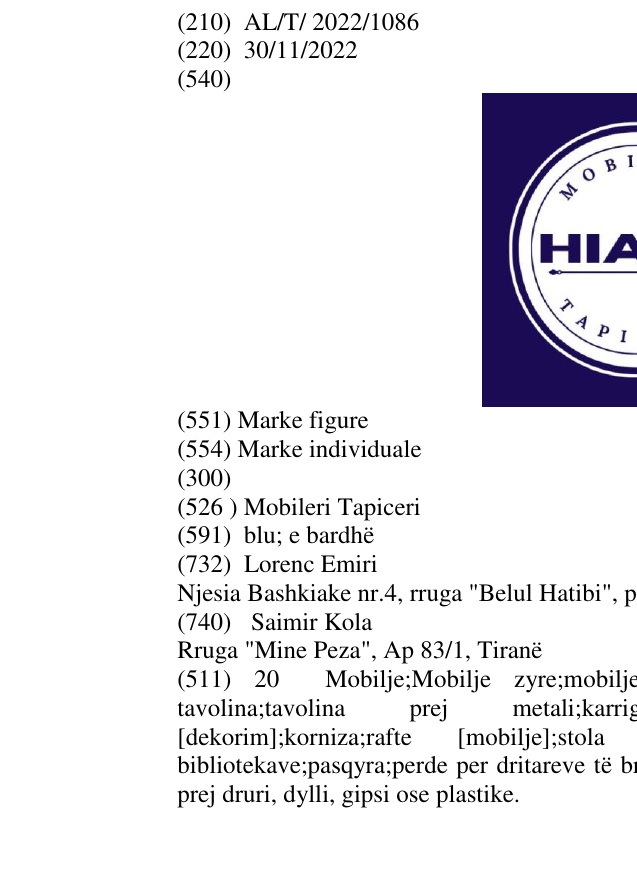 Zëri i markës Mobileri Tapiceri në buletin