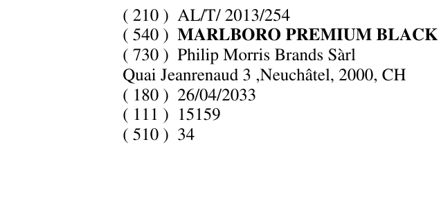 Zëri i markës MARLBORO PREMIUM BLACK në buletin