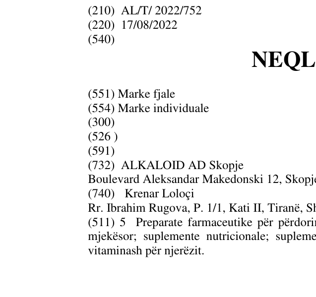 Zëri i markës NEQLOFOL në buletin