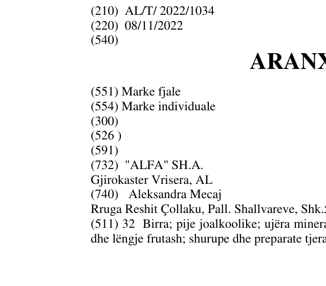 Zëri i markës ARANXHATA në buletin