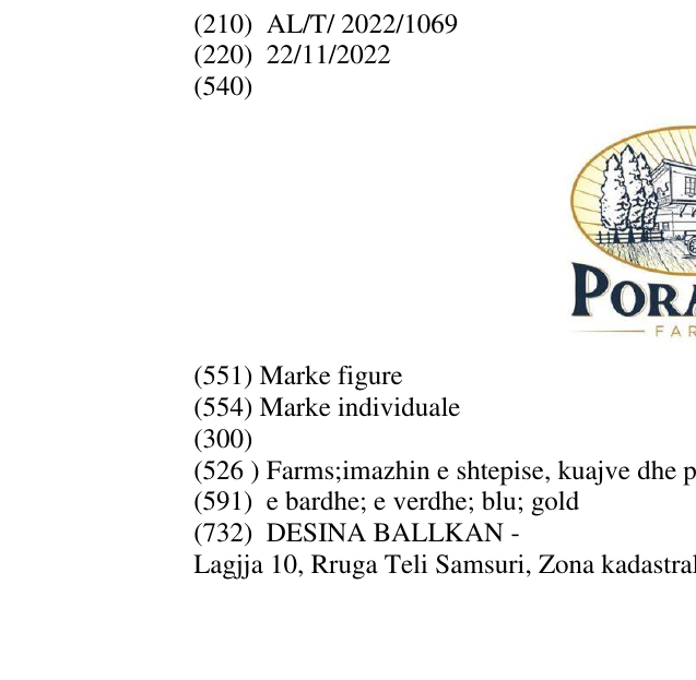 Zëri i markës Farms;imazhin e shtepise, kuajve dhe pemeve;PORADEC në buletin