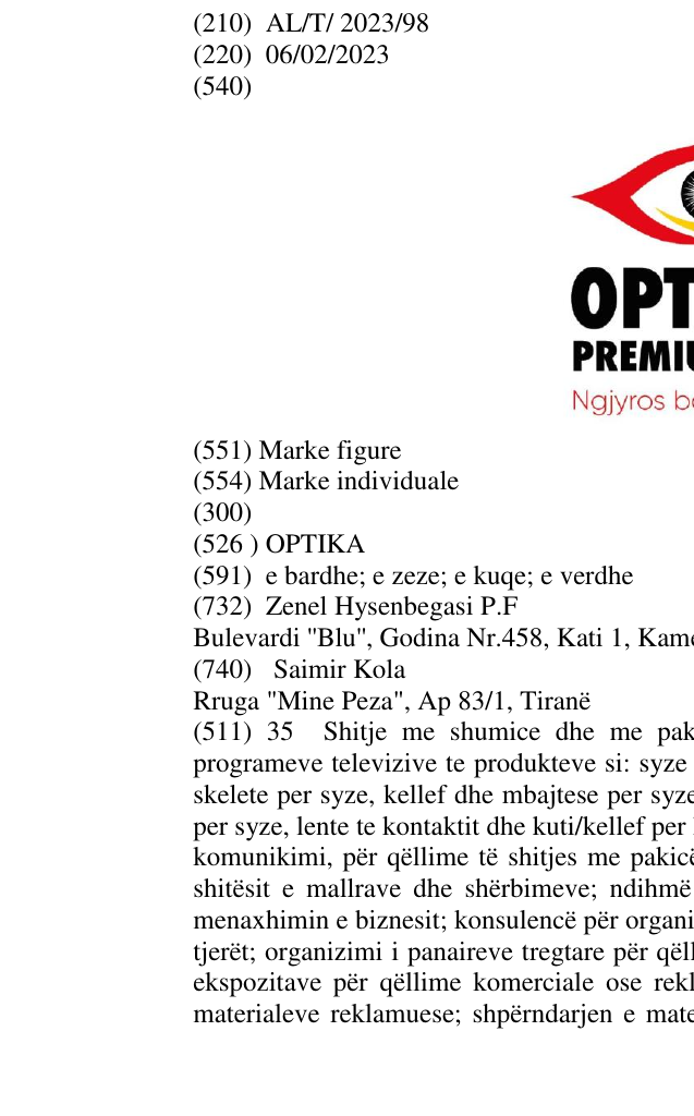 Zëri i markës OPTIKA në buletin