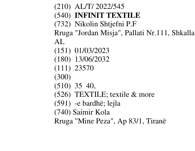 Zëri i markës INFINIT TEXTILE në buletin