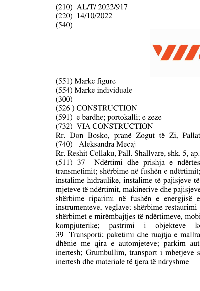 Zëri i markës CONSTRUCTION në buletin