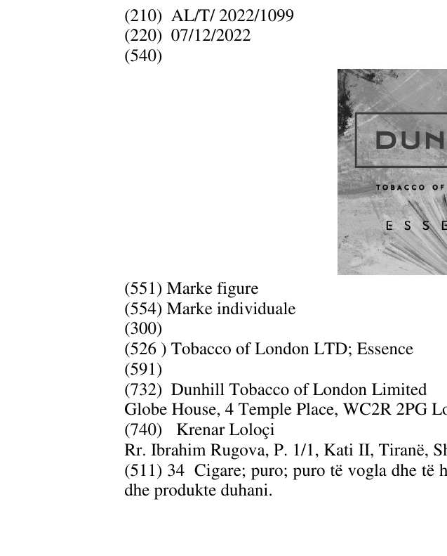 Zëri i markës Tobacco of London LTD; Essence në buletin