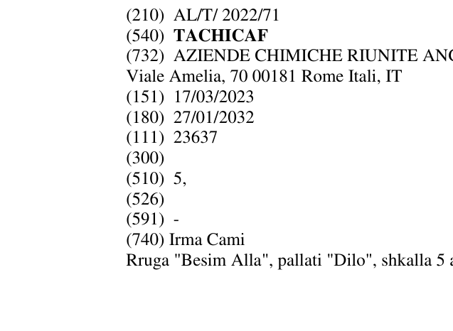 Zëri i markës TACHICAF në buletin