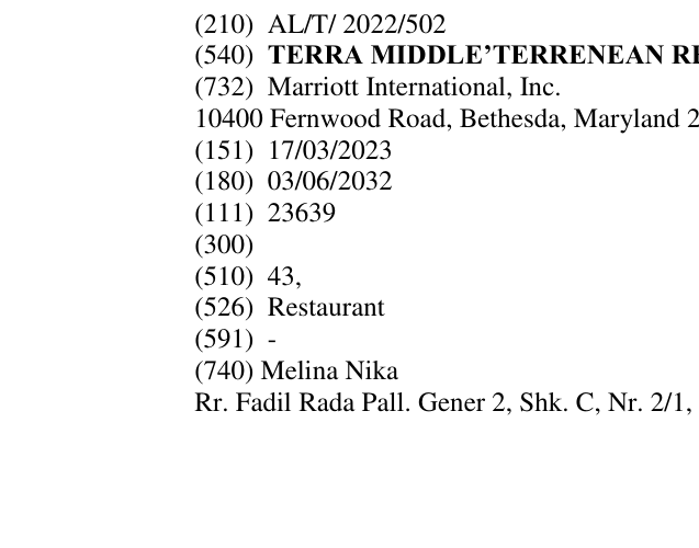 Zëri i markës TERRA MIDDLE’TERRENEAN RESTAURANT në buletin