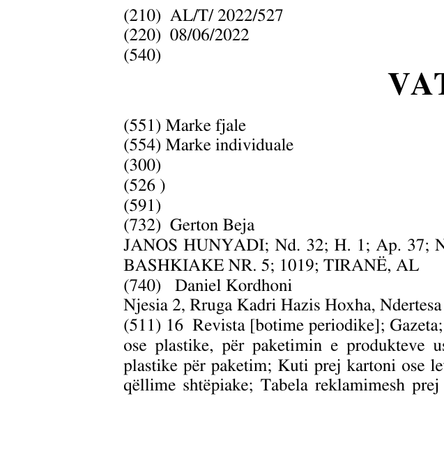 Zëri i markës VATRA në buletin