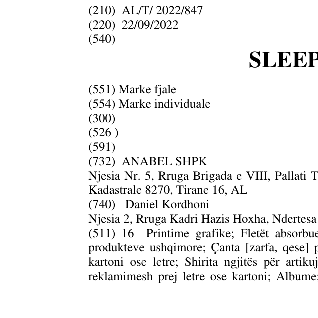 Zëri i markës SLEEPOVER në buletin