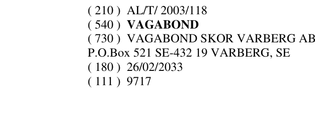 Zëri i markës VAGABOND në buletin