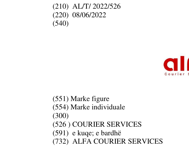 Zëri i markës COURIER SERVICES në buletin