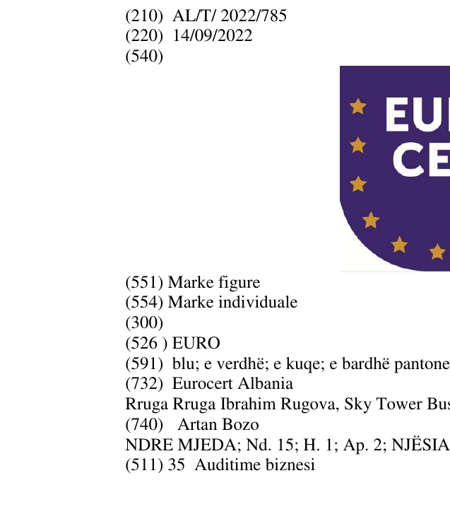 Zëri i markës EURO në buletin