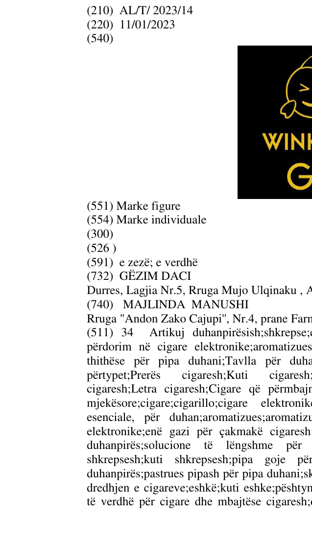Zëri i markës WINKBAR GD në buletin