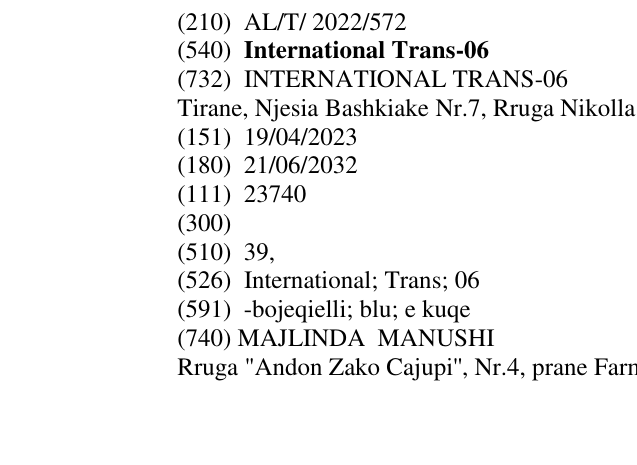 Zëri i markës International Trans-06 në buletin