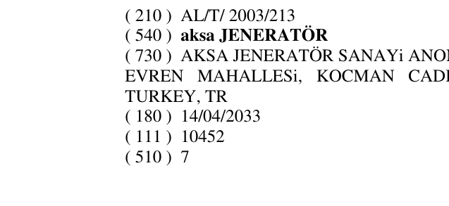 Zëri i markës aksa JENERATÖR në buletin