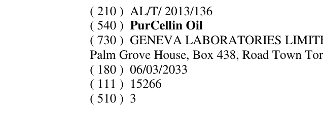 Zëri i markës PurCellin Oil në buletin