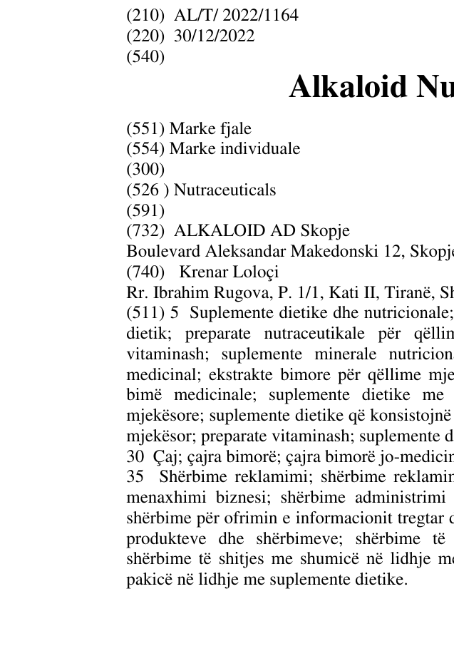 Zëri i markës Alkaloid Nutraceuticals në buletin