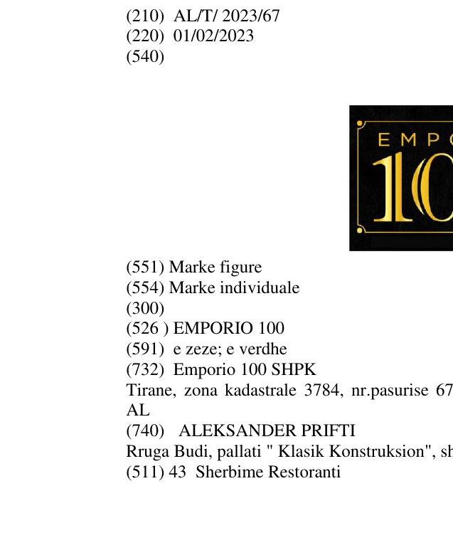 Zëri i markës EMPORIO 100 në buletin