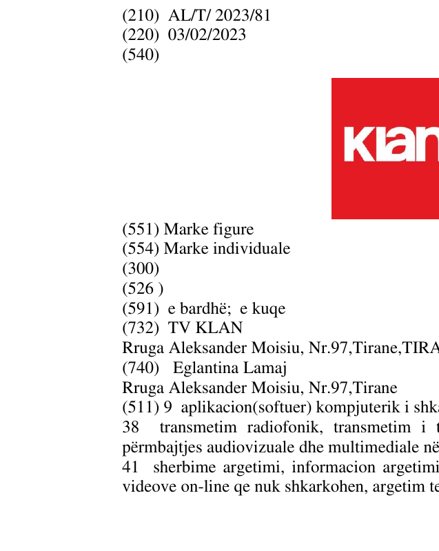 Zëri i markës KLANI IM në buletin