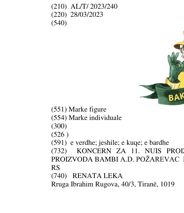 Zëri i markës BAKA ZLATA në buletin