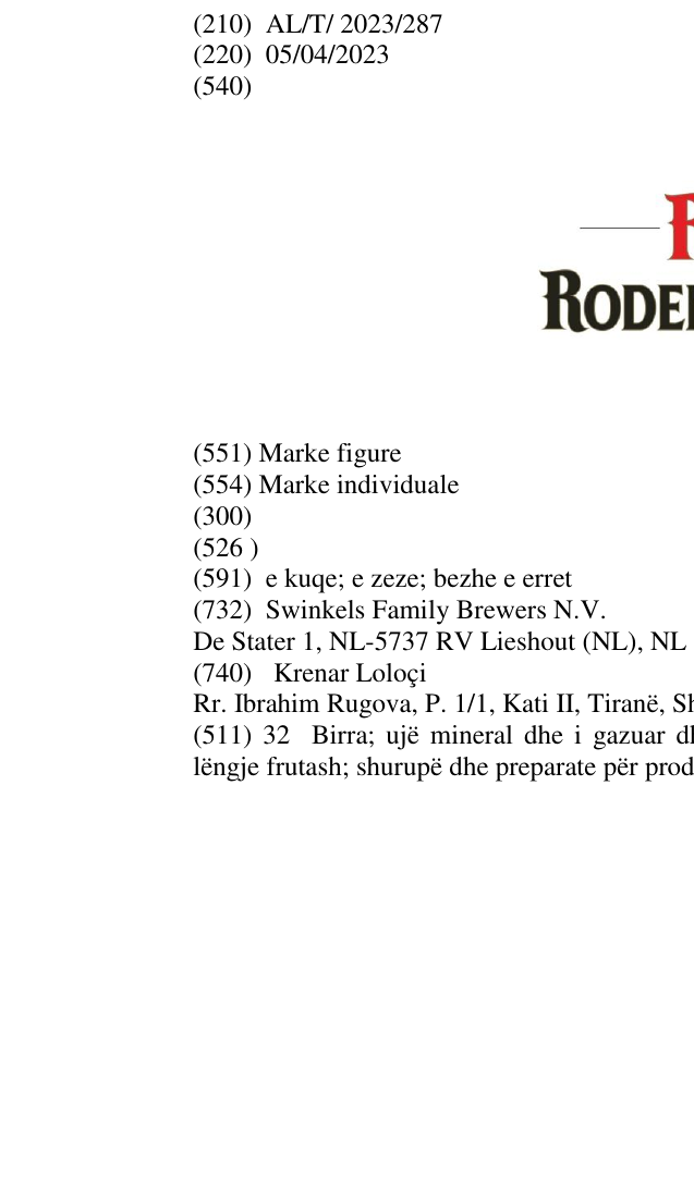 Zëri i markës Rodenbach në buletin