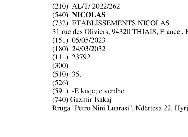 Zëri i markës NICOLAS në buletin
